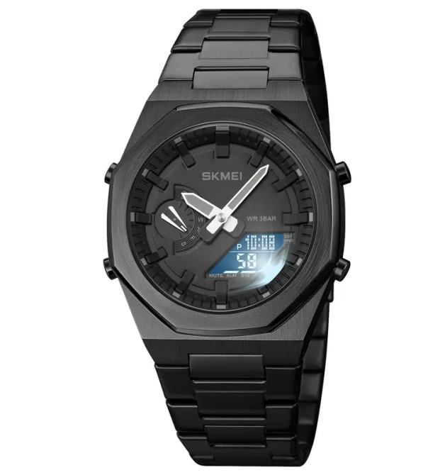 Мужские наручные часы на стальном браслете Skmei 1816 (Черный с черным циферблатом) Киев - изображение 2