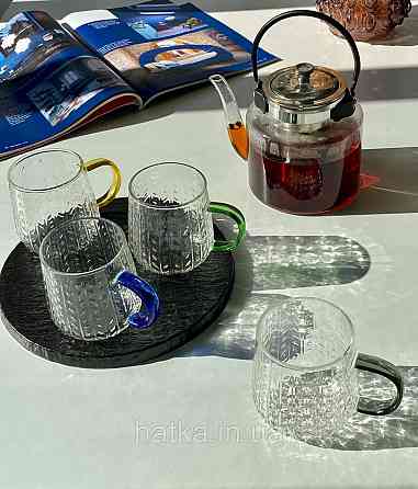 Кухоль чашка Olens "Зелений лосок" 390 мл 8030-259 прозора з зеленою ручкою Київ