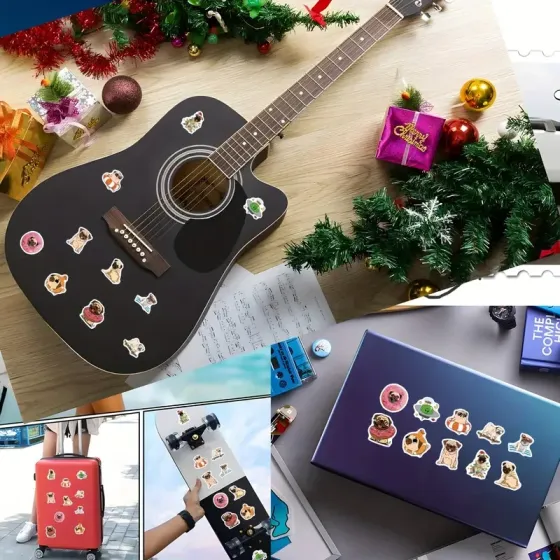 Рулон наліпок мопси – 500 шт яскравих стікерів для декору Київ