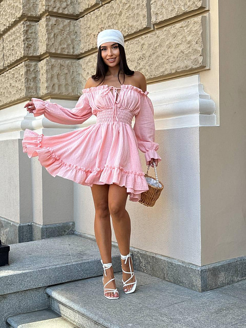 Женское летнее романтичное мини платье натуральный муслин Розовый, 46/48 Одесса - изображение 7