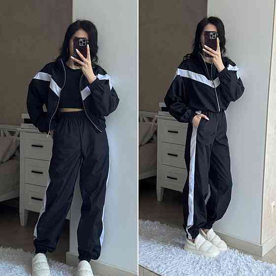 Женский плащевой костюм двойка: кофта и штаны в спортивном стиле плащевка эмми 46/48, Черный Одесса