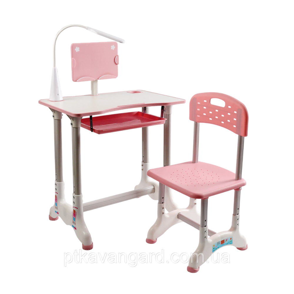 Парта школьная детская со стульчиком и настольной лампой J-30822 / Комплект растущая парта, розовый Хмельницкий - изображение 1