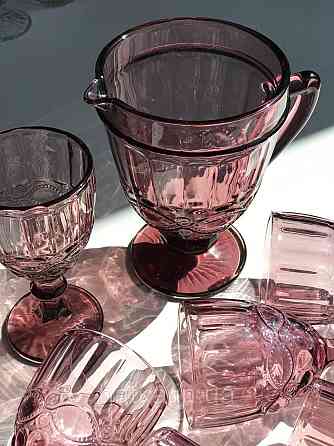 Набір для напоїв 7 предметів 6 шт. келихів + графин 1 л «Вінтаж» 300 мл рожевий Київ
