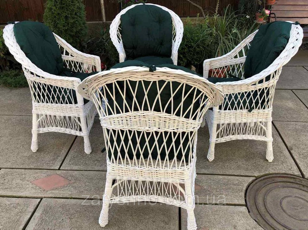 Набір плетених меблів білих |Меблі з лози з накидками |меблі плетені білі зі столом Київ - фото 2