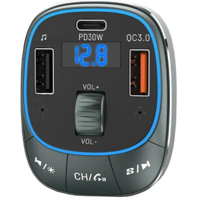 Автомобільний FM-трансміттер Vention PD 54W 3-Port USB (C+A+A) LED/USB Flash/Bluetooth, вольтметр Вінниця - фото 8
