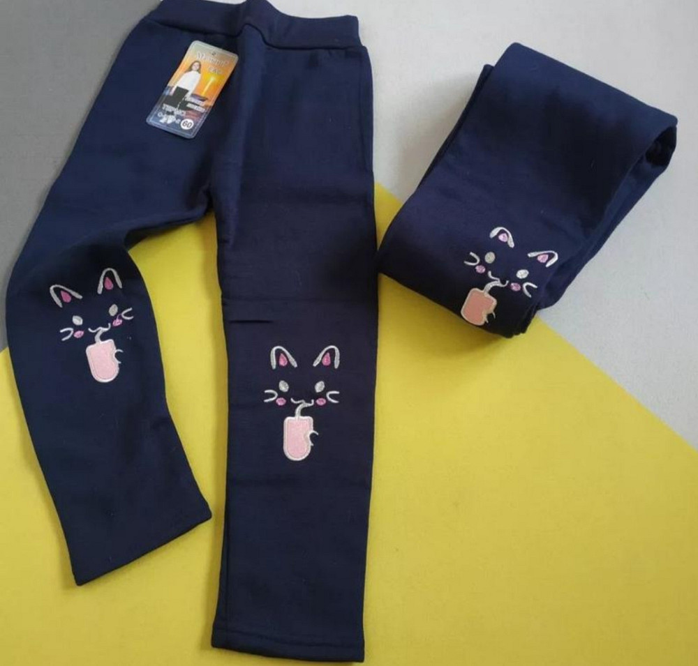 Брюки теплые для девочки на меху вышивка с котами на коленках Киев - изображение 1