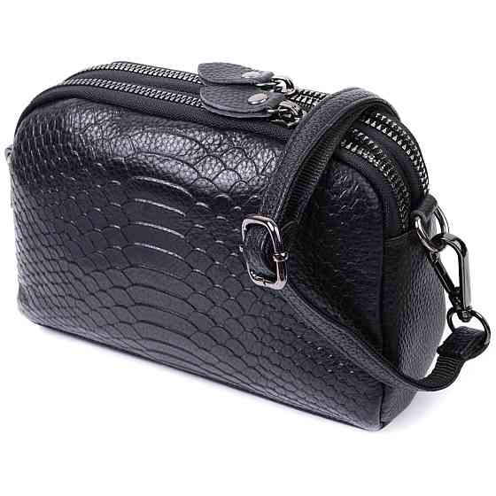 Компактна сумка для жінок на два відділення з натуральної шкіри Vintage 22799 Чорний Київ