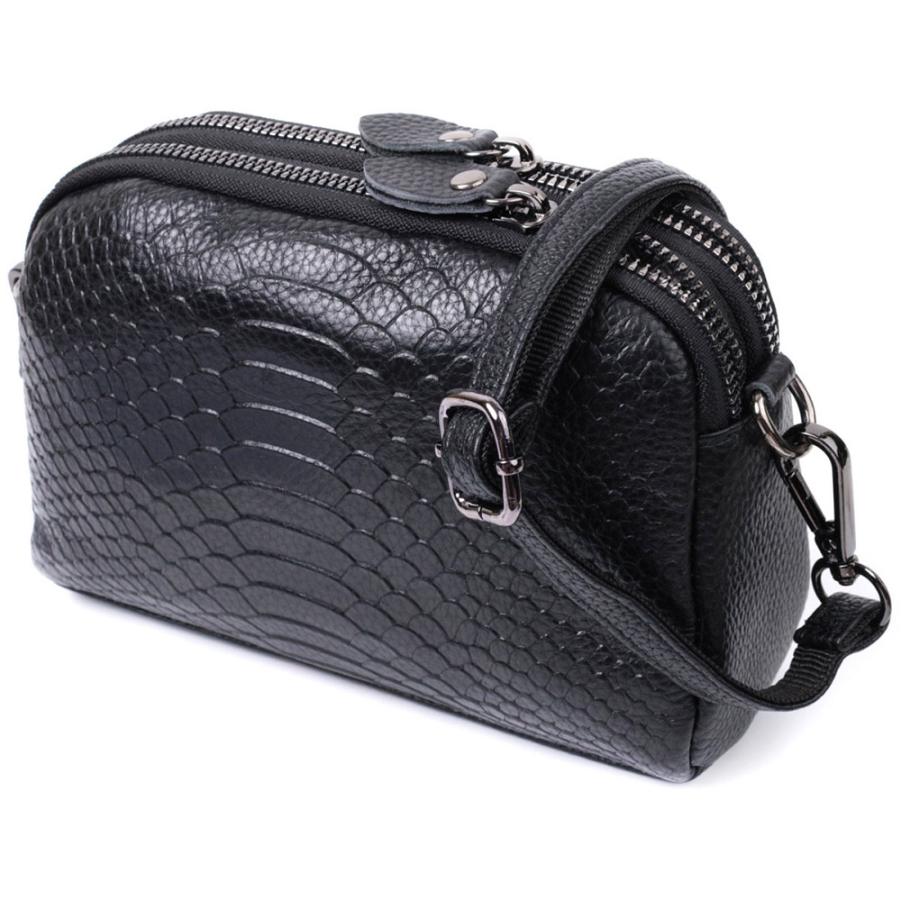 Компактная сумка для женщин на два отделения из натуральной кожи Vintage 22799 Черный Киев - изображение 1