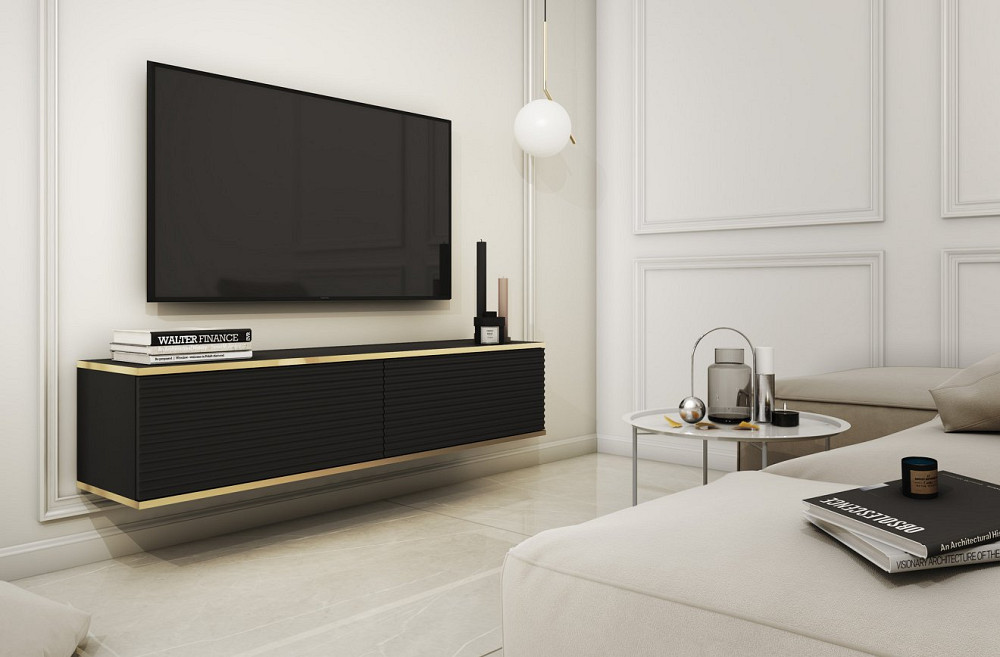 Тумба під телевізор навісна Perfect Home Оро / Oro 2-дверна RTV135 MDF Чорний (PFH-091355) Дніпро - фото 1