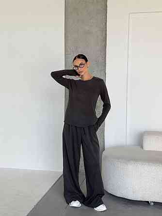 Женский теплый базовый костюм двойка из турецкого микрофлиса Графит Одесса