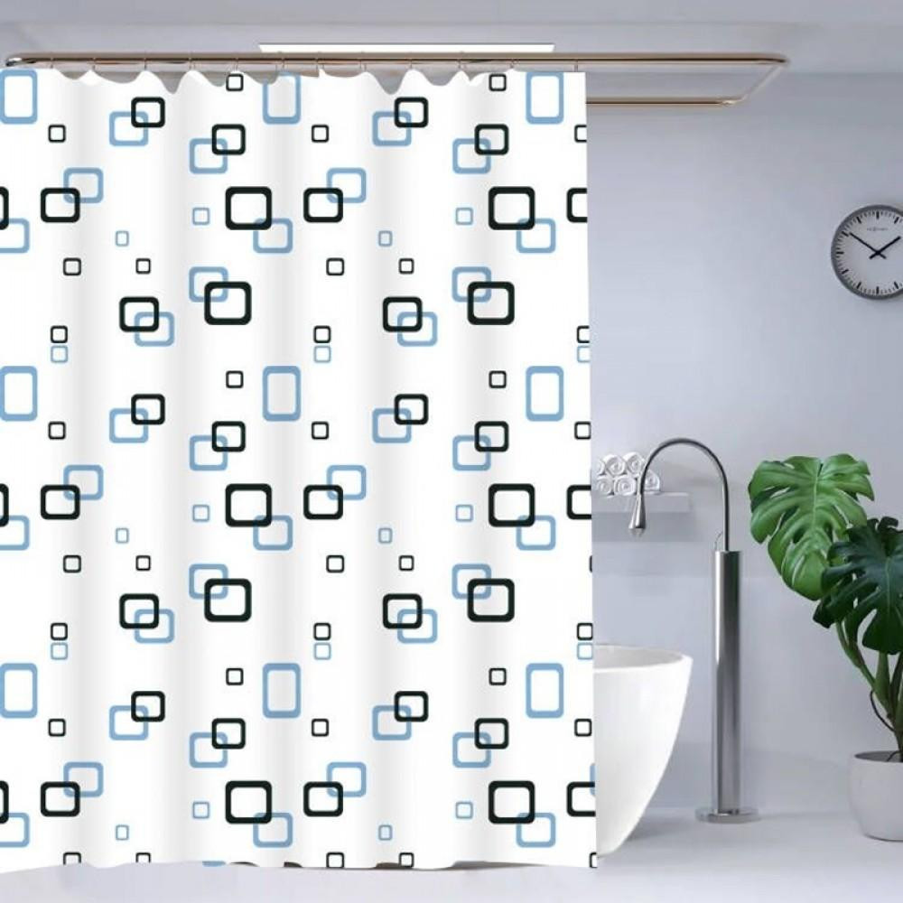 Штора для ванной 180*180 (узор сине-голубой на белом) полиэтилен Zerix SCP-002 Харьков - изображение 1