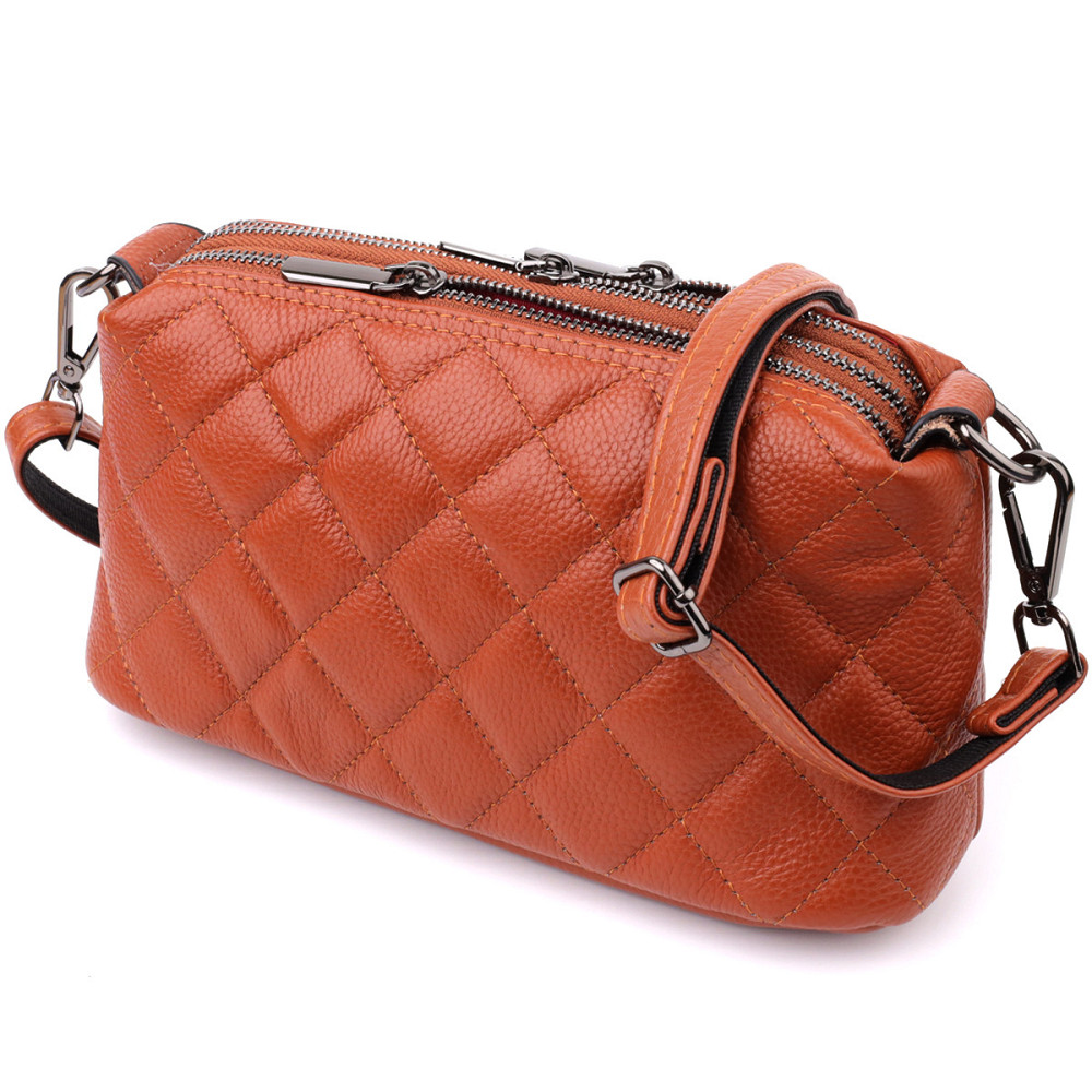 Жіноча сумка прошита модними ромбами з натуральної шкіри Vintage sale_15143 Рудий Київ - фото 1