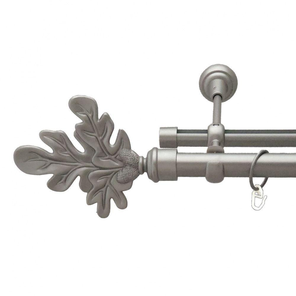 Карниз Orvit Листок Дуба металевий дворядний опозитний гладка \ профільна труба кільце металеве Сатин 25\19 мм 160 см (6452726) Львів - фото 1