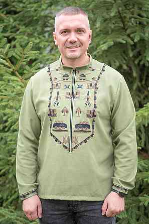 Вишиванка чоловіча лляна, хакі, довгий рукав, топ 60 Київ