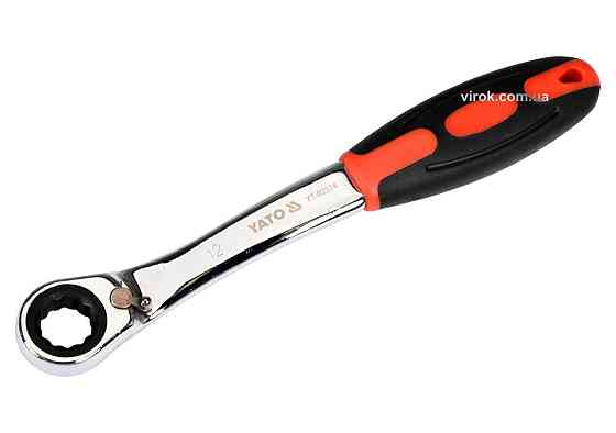 Ключ накидний, вигнутий з тріщаткою YATO: М12, HRC 42-48, Cr-V, з прогумов. ергономічною ручкою [10] Одеса