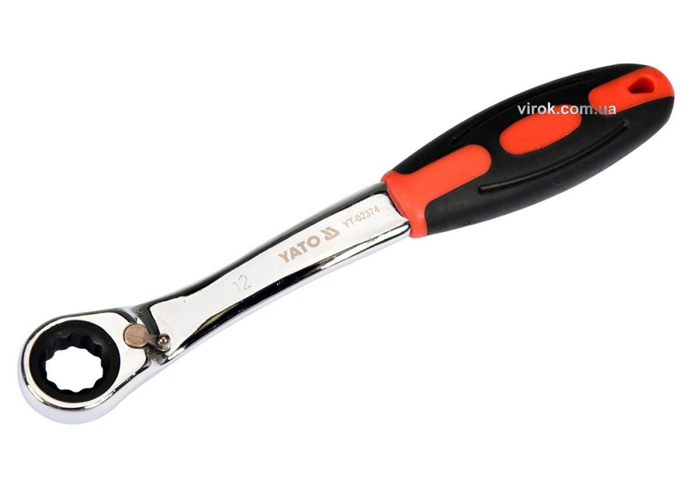 Ключ накидний, вигнутий з тріщаткою YATO: М12, HRC 42-48, Cr-V, з прогумов. ергономічною ручкою [10] Одеса - фото 1