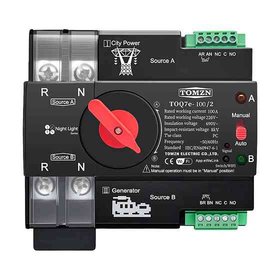 Автоматичний перемикач (АВР) під DIN-рейку з Wi-Fi TOMZN TOQ7e-100/2P 100A 2 полюси (51-00119) Киев