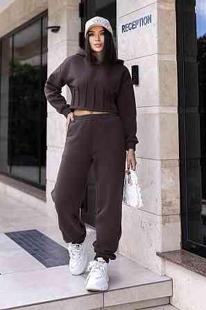 Спортивный костюм на флисе с коротким худи Navi батал 54-56, Шоколадный Киев