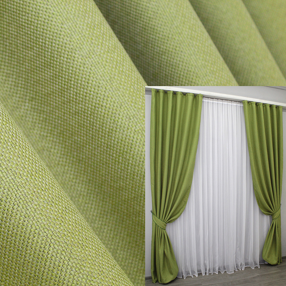 Комплект готових штор VR-Textil Льон Мішковина № 320ш Салатовий 100х270 см 2 шт (31-043) Київ - фото 1