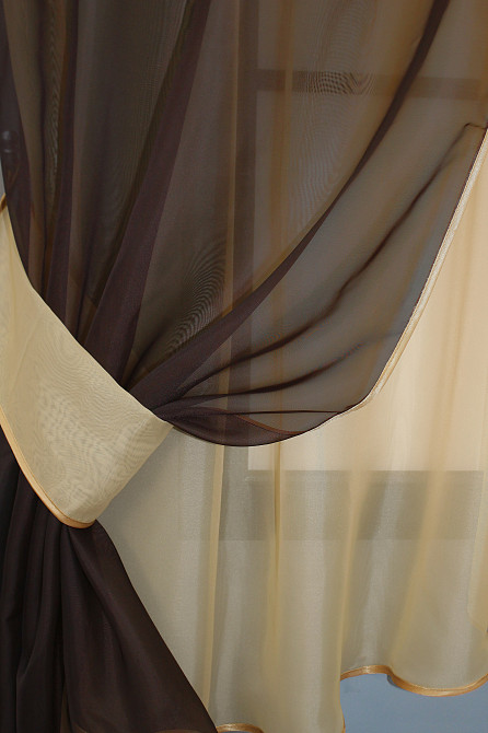 Кухонний комплект VR-Textil № 058к шторки і тюль з ламбрекеном венге з бурштиновим 270х170 см (50-187) Київ - фото 3