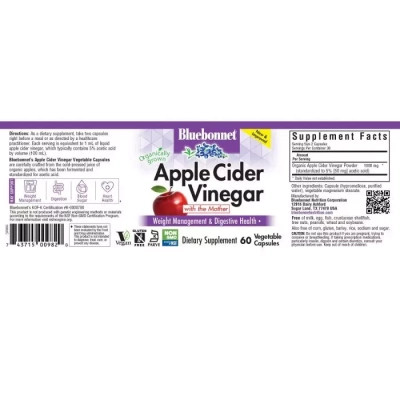 Травы Bluebonnet Nutrition Яблочный уксус, Apple cider vinegar, 60 вегетарианских капсул (BLB0982) Винница - изображение 3