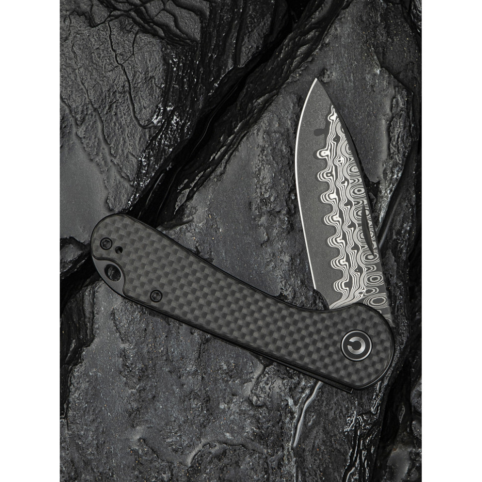 Ніж складаний кишеньковий Civivi Elementum Slip Joint, (7.5 см) Damascus / Carbon Fiber сірий Київ - фото 12