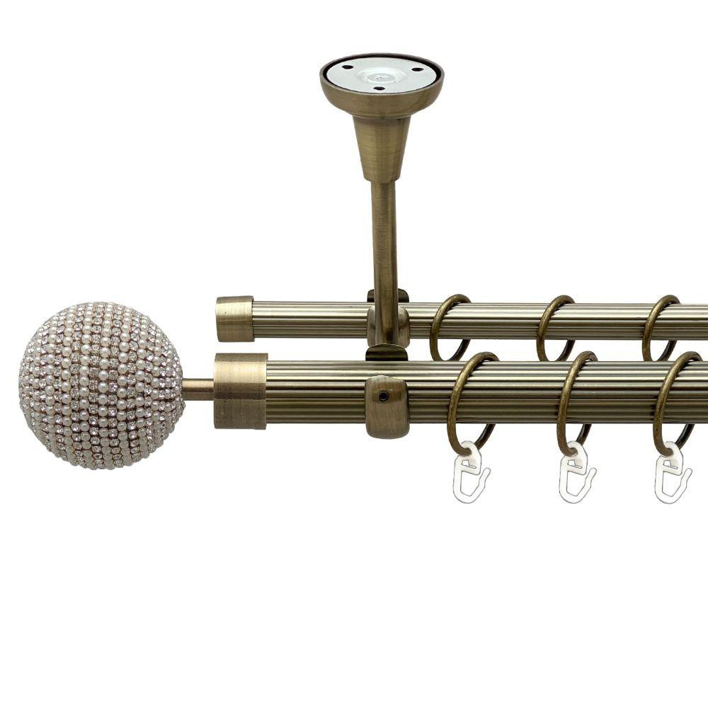 Карниз Orvit Карера металевий дворядний відкритий до стелі рифлена труба кільце металеве Антик 25\16 мм 160 см (00-00021935) Львів - фото 1