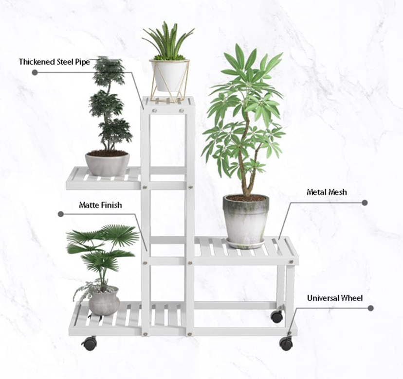 Стеллаж с полками для горшков с цветами и растениями металлический на 4 яруса цвет белый Каменец-Подольский - изображение 4