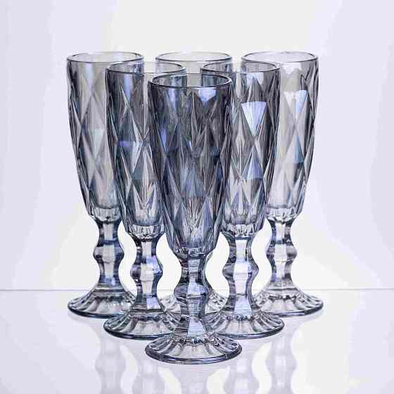 Набір келихів для шампанського Diamond Blue 6 штук по 180 мл HP-19-274 прозорий келих для напоїв лимонадів газованки Коломия