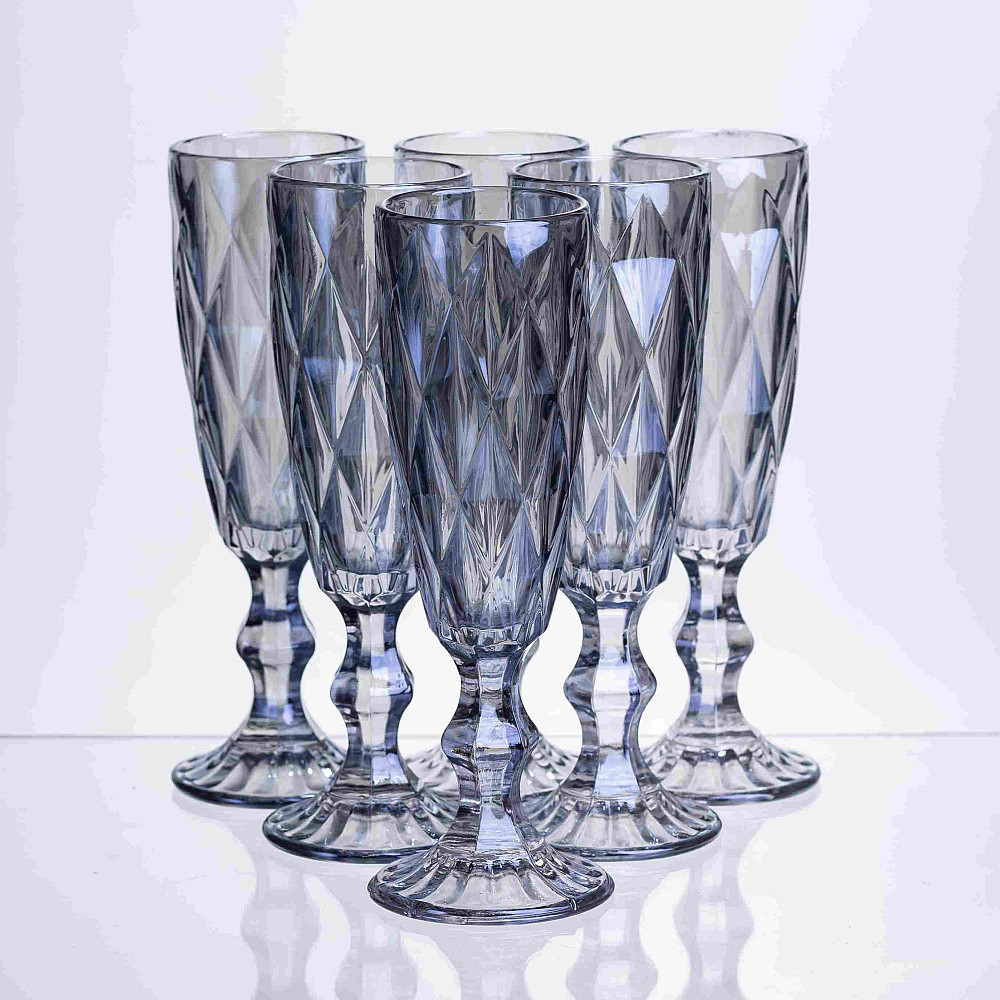 Набір келихів для шампанського Diamond Blue 6 штук по 180 мл HP-19-274 прозорий келих для напоїв лимонадів газованки Коломия - фото 1