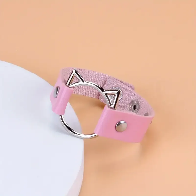 Браслет розовый из PU-кожи с кошачьим кольцом – стильный аксессуар Киев - изображение 1