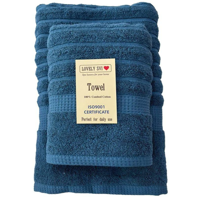 Набір 2 жакардові рушники Lovely Svi для ванної, готелів, на подарунок, 70 х 140 см и 50 × 90 см  Oxford Stripe синій (361124) Київ - фото 1
