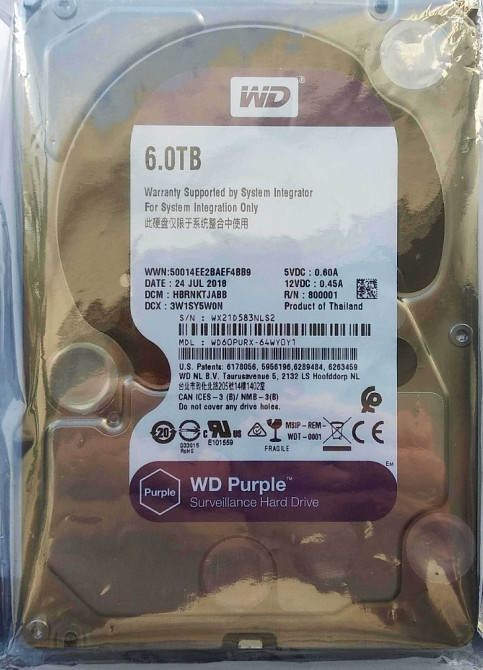 WD Purple 6TB  (Новый, запечатан) для видеонаблюдения. Харьков - изображение 1