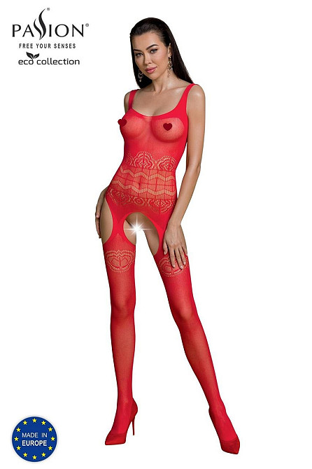 Бодистокинг Passion ECO BS005 red, плотный, открытый доступ, имитация подвязок Sex Aura Киев - изображение 1
