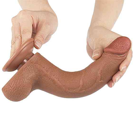 Фалоімітатор з мошонкою 8.5'' Sliding Skin Dual Layer Dong Brown Sex Aura Київ