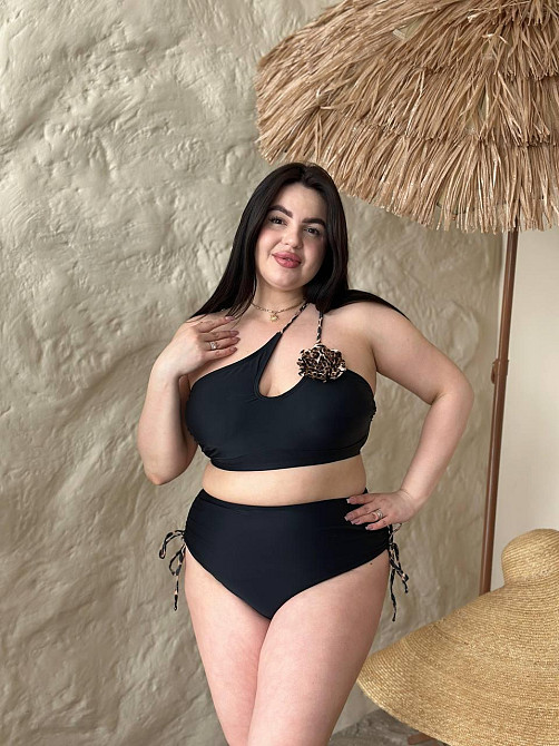 Роздільний купальник великого розміру з високою посадкою plus size з поролоновими чашками біфлекс чорний 4XL Одеса - фото 8