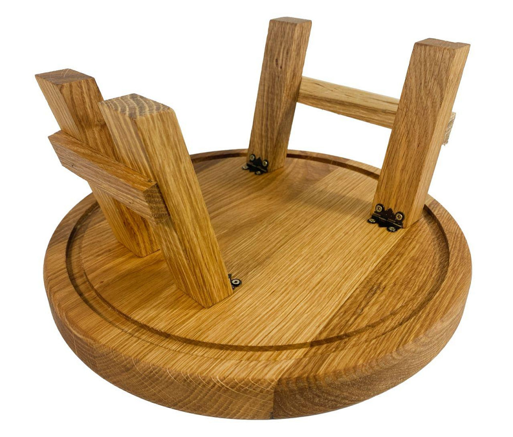 Круглый складной столик из дуба, поднос сервировочный деревянный с ножками 30×30см Каменец-Подольский - изображение 8