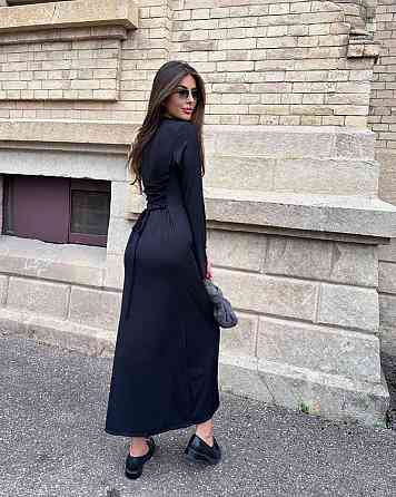 Женское элегантное базовое платье рубчик резинка Черный Одесса