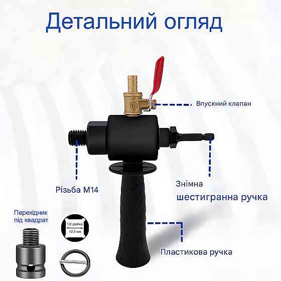 Адаптер для алмазних коронок з подачею води та бічною ручкою для дриля і шуруповерта (423372458) Київ