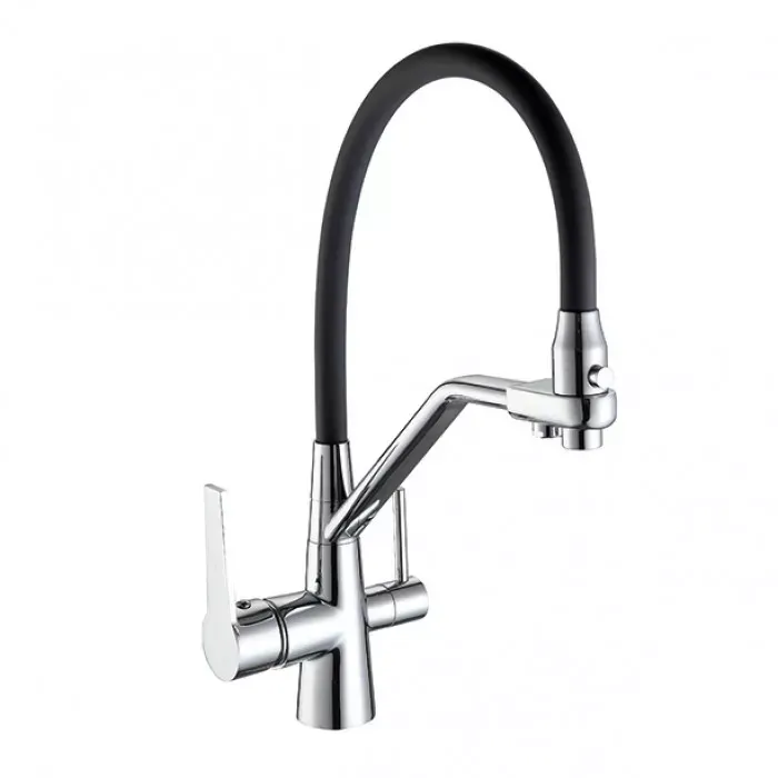 Смеситель для кухни с подключением к фильтру Frap F4374-1 на две воды, черный/хром Киев - изображение 1