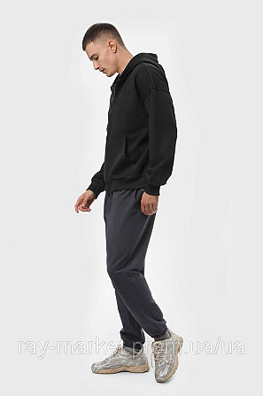Костюм мужской худи на молнии черный и брюки темно-серые  RAY PREMIUM LOOSE U0809 (U0809M-Black-Dark Grey) L Киев - изображение 2