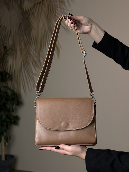 Жіноча сумочка, стильна сумка з натуральної шкіри, маленька бежова сумка клачMasterSem Київ - фото 5