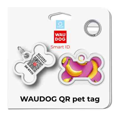 Адресник для животных WAUDOG Smart ID с QR паспортом "Бананы на розовом", кость 40х28 мм (231-4055) Винница
