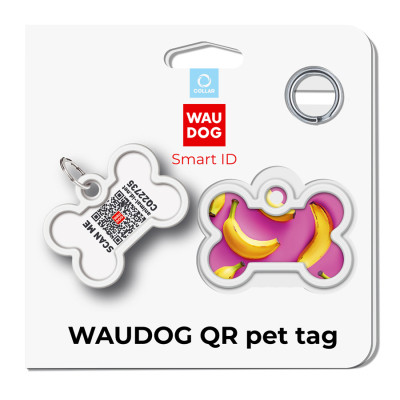 Адресник для животных WAUDOG Smart ID с QR паспортом "Бананы на розовом", кость 40х28 мм (231-4055) Винница - изображение 5
