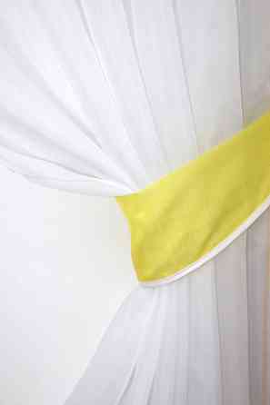 Кухонні штори VR-Textil № 091к з ламбрекеном і підв'язками жовтий з білим 280х170 см (52-0359) Київ