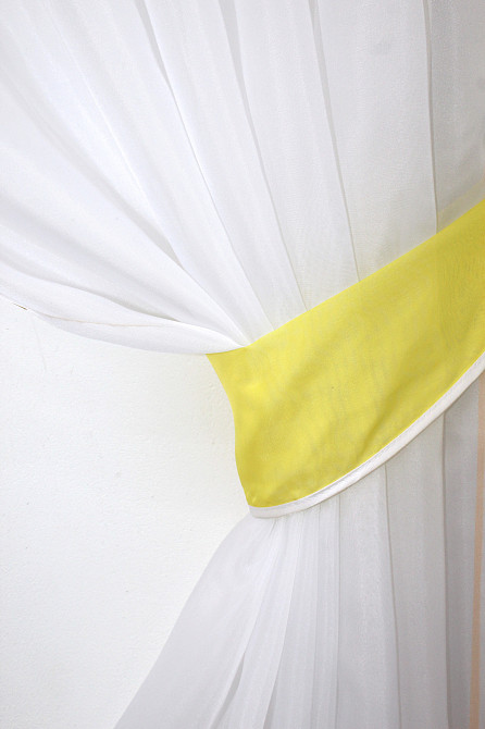 Кухонні штори VR-Textil № 091к з ламбрекеном і підв'язками жовтий з білим 280х170 см (52-0359) Київ - фото 3