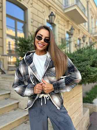 Жіноча кофта в клітинку на блискавці з капюшоном котон Коричневий, 42/44 Одеса