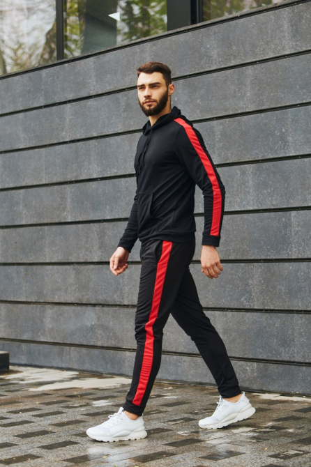 Костюм спортивний чоловічий лампаси весна Чорно-червоний M Харків - фото 1
