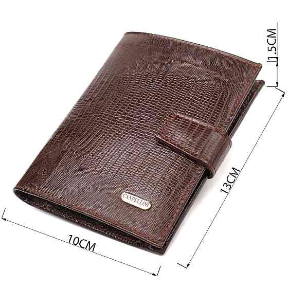 Оригінальне вертикальне чоловіче портмоне середнього розміру з натуральної шкіри з тисненням CANPELLINI 21734 Коричневе Київ