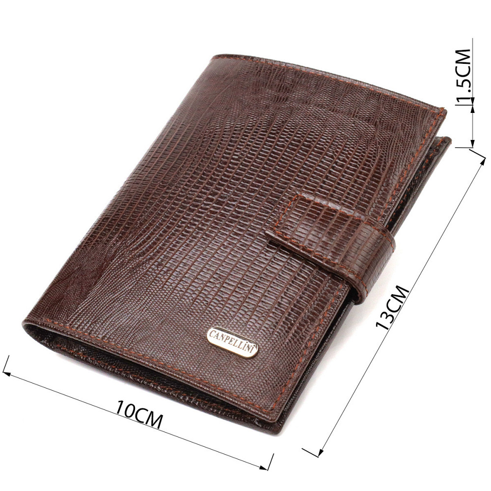 Оригінальне вертикальне чоловіче портмоне середнього розміру з натуральної шкіри з тисненням CANPELLINI 21734 Коричневе Київ - фото 3